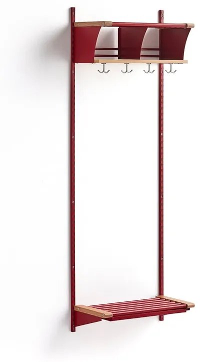 Vešiaková stena JEPPE s 2 priehradkami, základná sekcia, 1790x600x310 mm, červená/dub