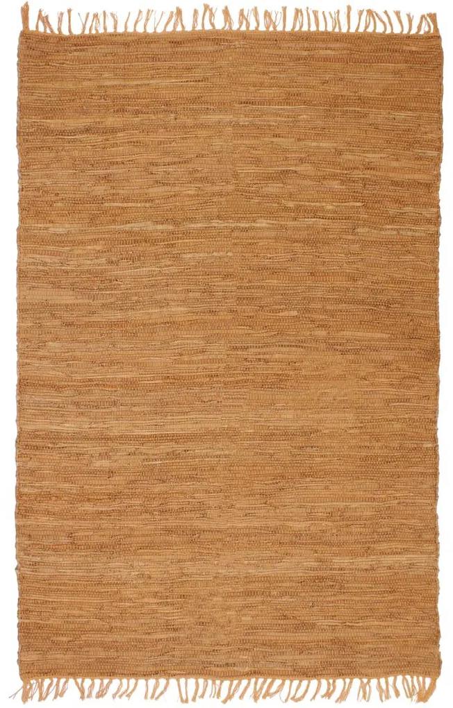 vidaXL Ručne tkaný Chindi koberec, koža, 120x170 cm, bledohnedý