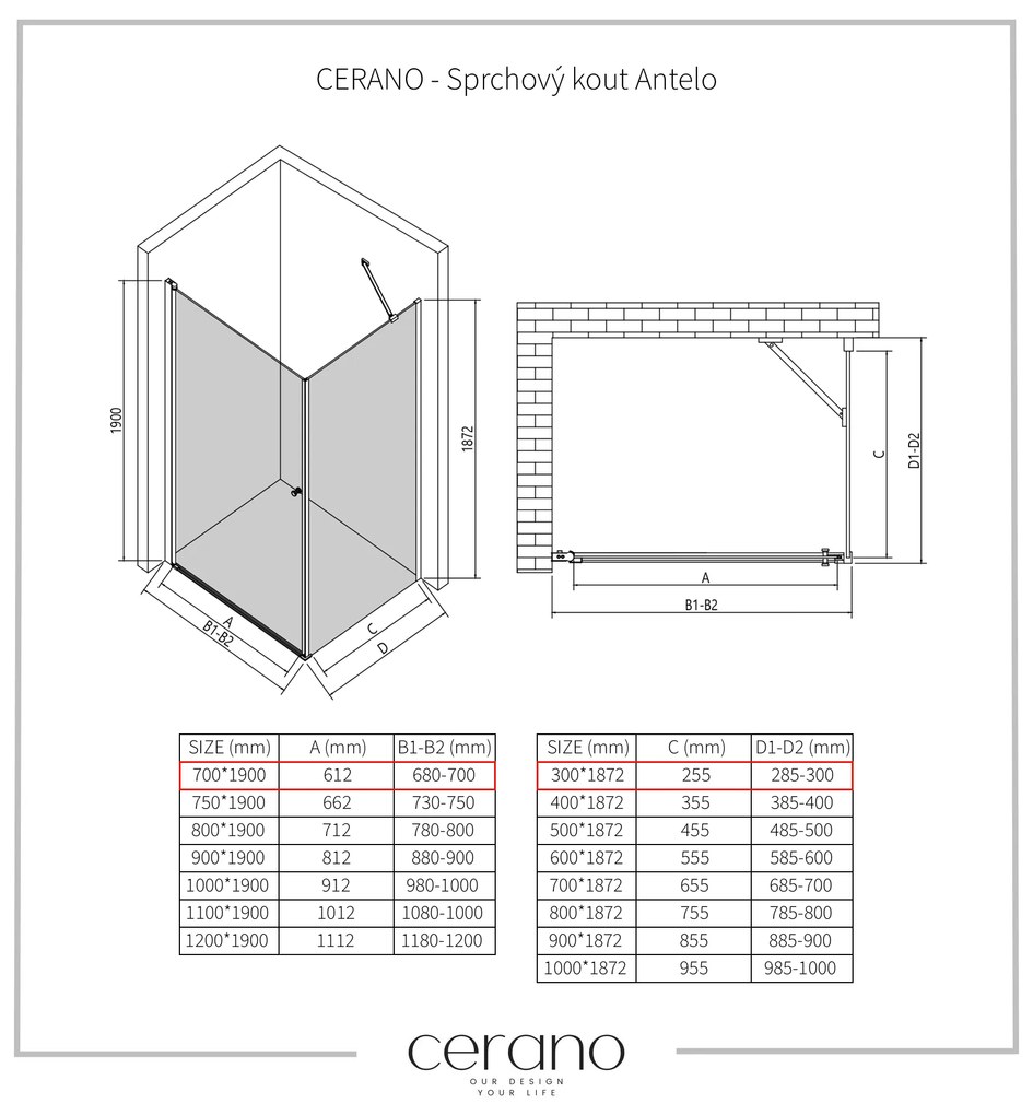CERANO - Sprchovací kút Antelo L/P - chróm, transparentné sklo - 70x30 cm - krídlový, CER-CER-8050BD114