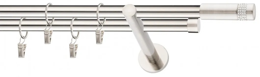 Dekorstudio Niklová dvojradová garniža DIOS 19mm Dĺžka: 420cm, Typ uchytenia: Držiak dvojitý modern, Typ príslušenstva: Krúžky tiché so štipcami