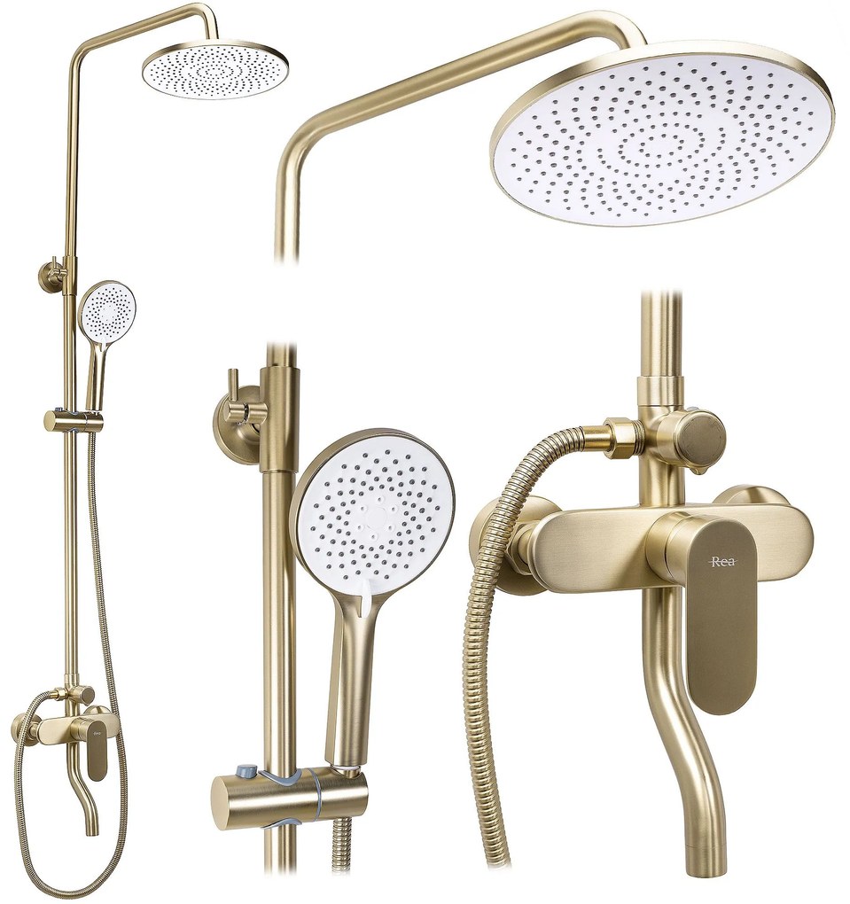 Rea Drop, sprchový set s ručnou a hlavovou sprchou, zlatá matná, REA-P7063