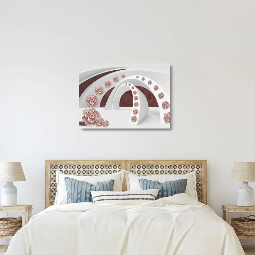 Sklenený obraz - 3D oblúky s kvetmi (70x50 cm)