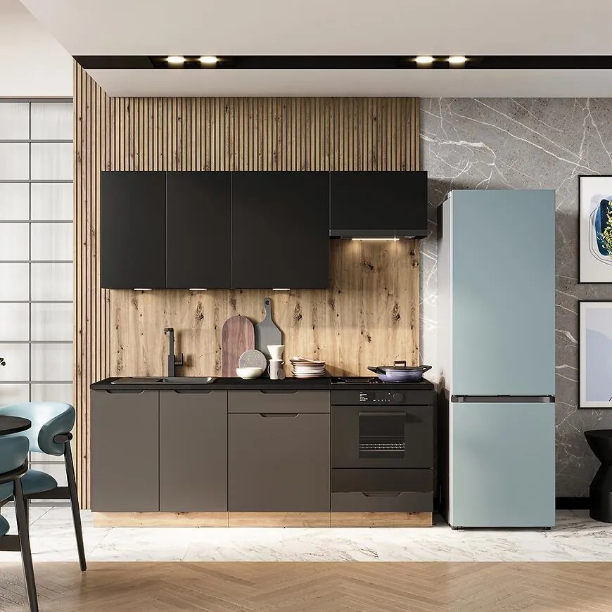 Kuchynská linka Isabel Čierny hrášok Dub Artisan/Mocca Grey