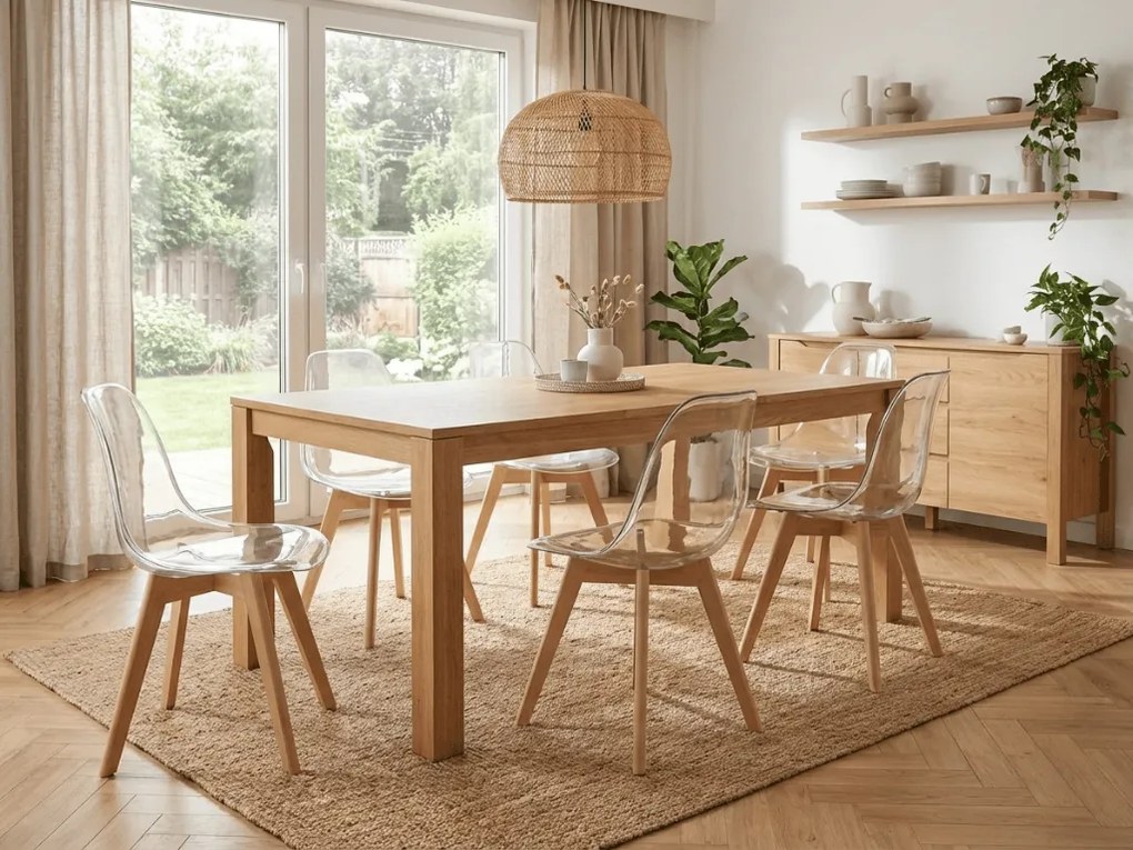 Transparentná stolička KITO s bukovými nohami