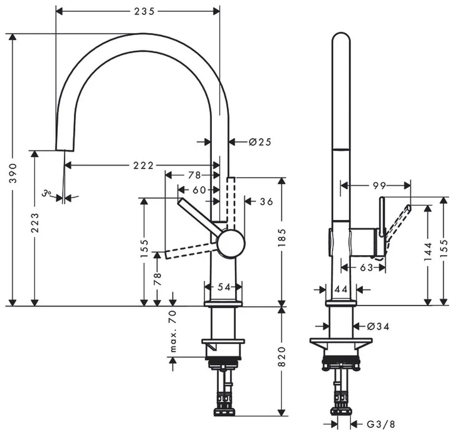 Hansgrohe Talis M54, páková kuchynská batéria 220, Eco, 1jet, chrómová, HAN-72843000