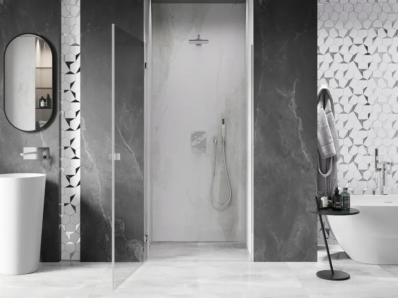 Mexen, Mexen Lunar-B výklopné sprchové dvere ľavé 85 cm, transparentné, chróm - 832-085-000-01-00-L