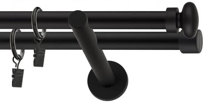 Dekorstudio Garniža dvojradová FLAT čierna-matná 19mm Dĺžka: 120cm, Typ príslušenstva: Krúžky tiché so štipcami