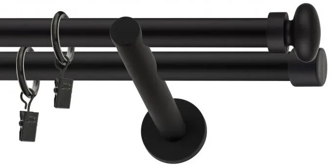 Dekorstudio Garniža dvojradová FLAT čierna-matná 19mm Dĺžka: 360cm, Typ príslušenstva: Krúžky tiché so štipcami