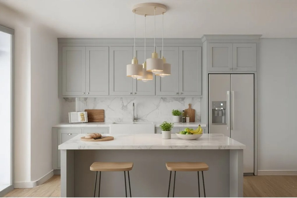 Závesné svietidlo Panta, 4x béžové kovové tienidlo, g, o