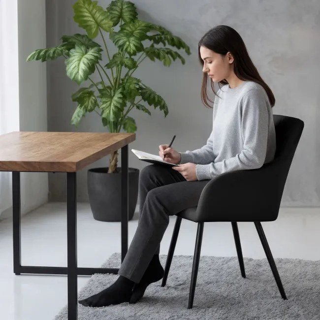 Sada šiestich jedálenských stoličiek VELTO zamatové, čierne / čierne nohy (6 ks)