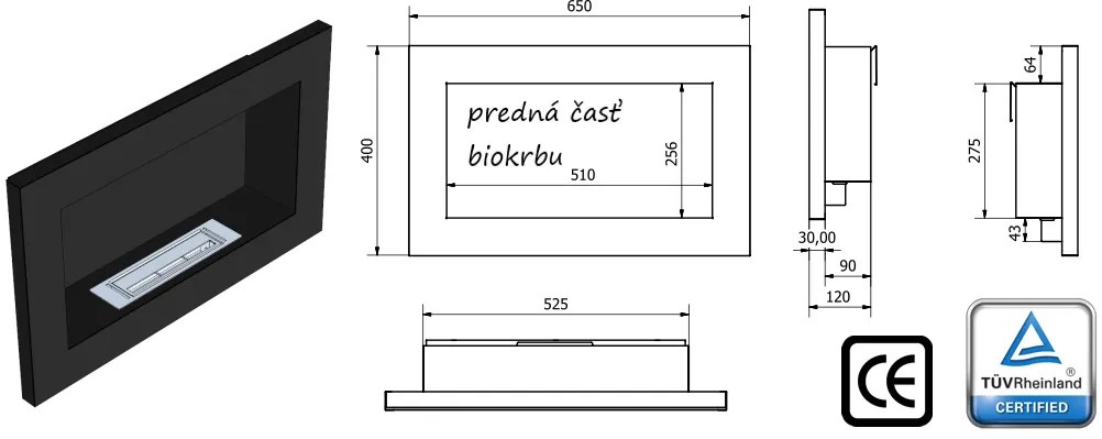 Závesný biokrb na stenu EOS ČIERNY MATNÝ 65x40x12