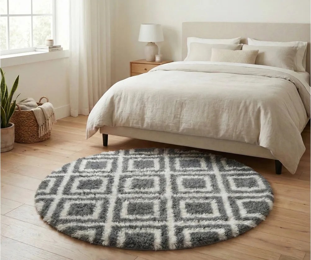 TZ Tmavosivý okrúhly vzorovaný koberec shaggy Decor Cube Rozmer: 120 cm