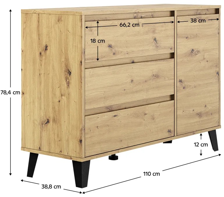 Komoda BOGAN 1D3S, dub artisan