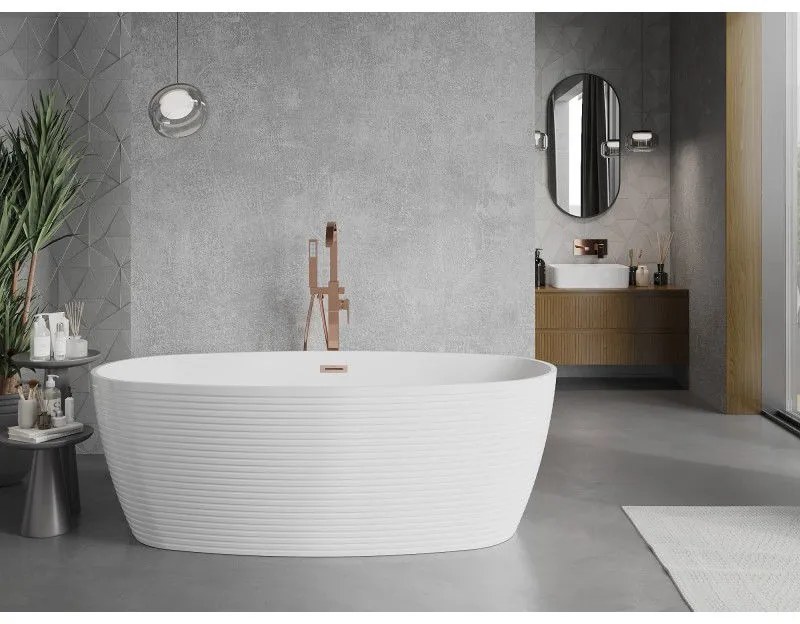 Mexen Lira, voľne stojaca vaňa, vzor, 170 × 80 cm, biela lesklá, medený prepad, 52831708000-65