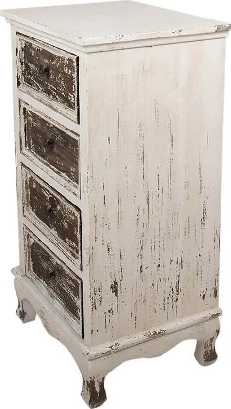 Bielo-hnedá antik drevená komoda so šuplíkmi Vivvien - 44*35*81 cm