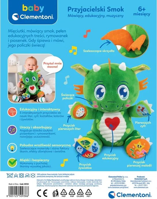 Vzdelávacie hovoriace hudobné Friendly Dragon poľský jazyk Clementoni 50938