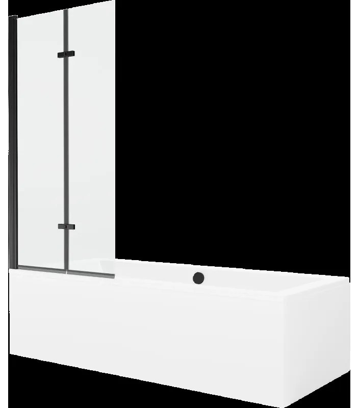 Mexen Cube obdĺžniková vaňa 170 x 80 cm s obkladom a 2-krídlovou zástenou 80 cm, Transparentné, Čierna - 550517080X9208027000