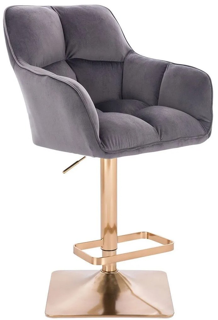 LuxuryForm DESIGN Barová stolička AMALFI VELUR na zlatej hranatej podstave - tmavo šedá
