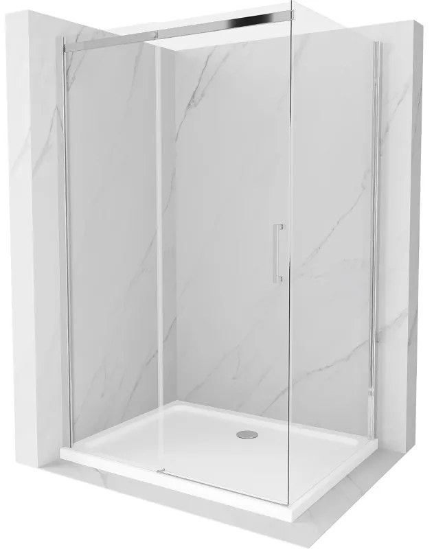 Mexen Omega, sprchovací kút s posuvnými dverami 130 (dvere) x 100 (stena) cm, 8mm číre sklo, chrómový profil + slim sprchová vanička 5cm, 825-130-100-01-00-4010
