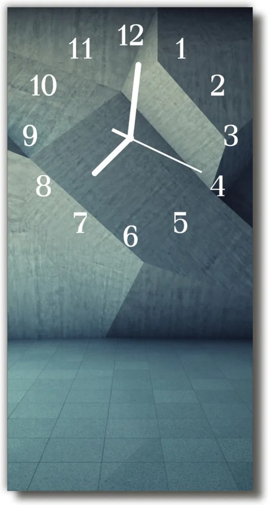 Sklenené hodiny vertikálne  Betónová modrá geometrie