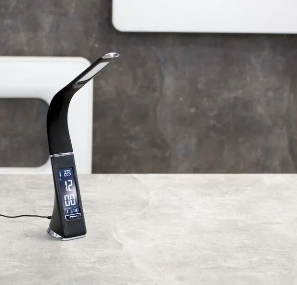 Immax 08947L -LED Stmievateľná stolná lampa s displejom LEATHER LED/7W/230V čierna