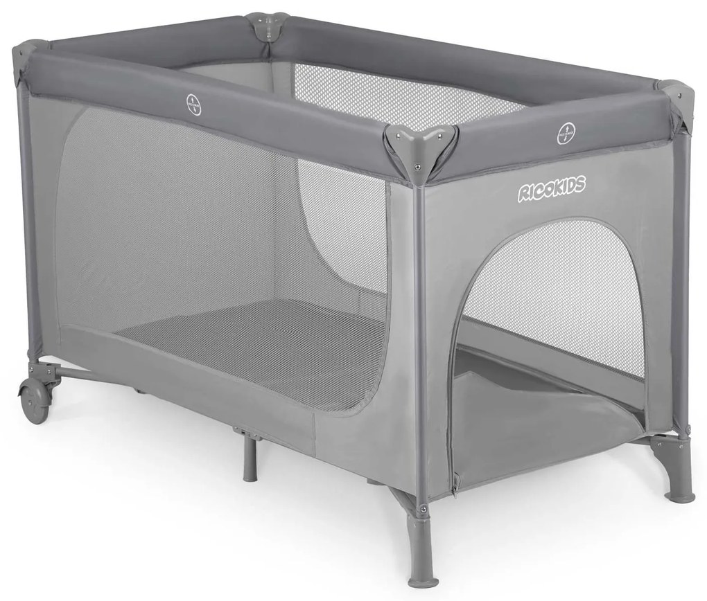 Ricokids Cestovná postieľka + matrac + taška125 x 65 x 78 cm RK-240 sivá