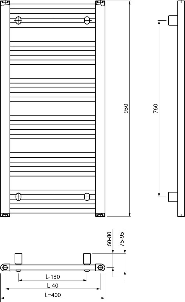 Bruckner Bruckner, ALBRECHT vykurovacie teleso 400x930mm, čierna matná, 600.211.6