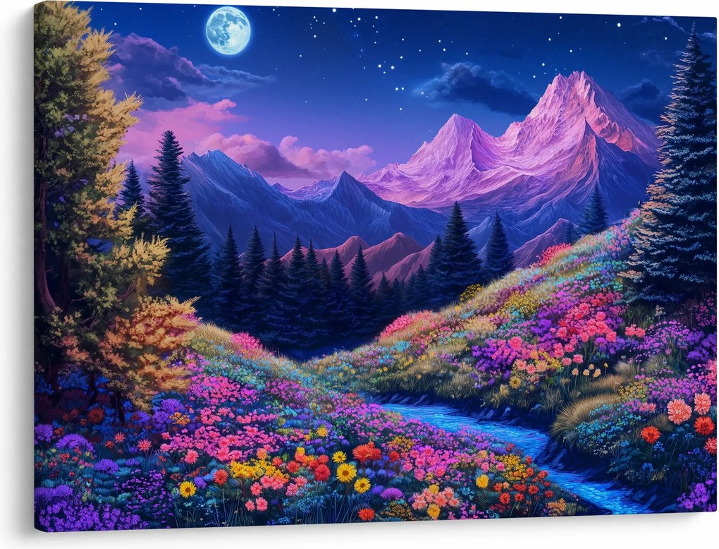 Obraz - Fialová krajina pri úplnku (70x50 cm)