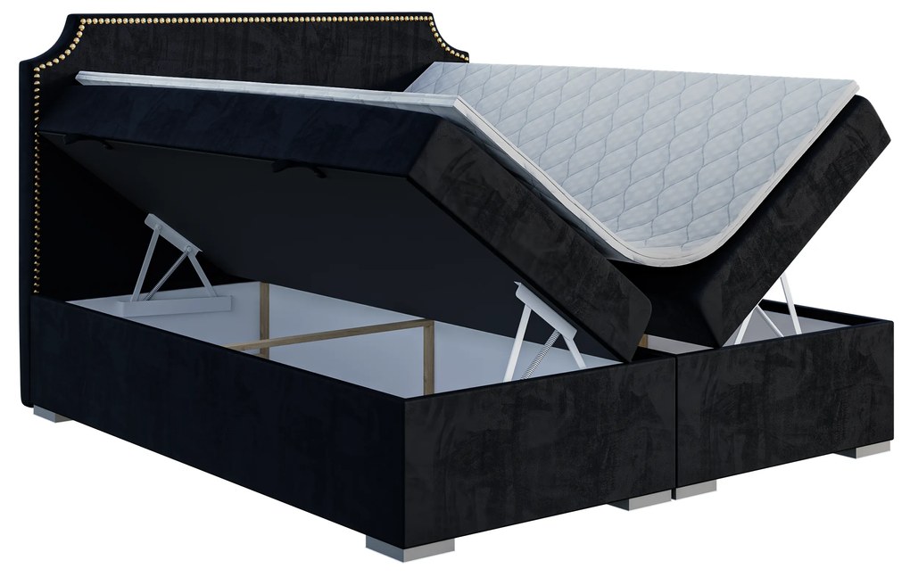 Manželská posteľ Boxspring 140 cm Lupin (čierna) (s matracom a úl. priestorom). Akcia -20%. Vlastná spoľahlivá doprava až k Vám domov. 1043410