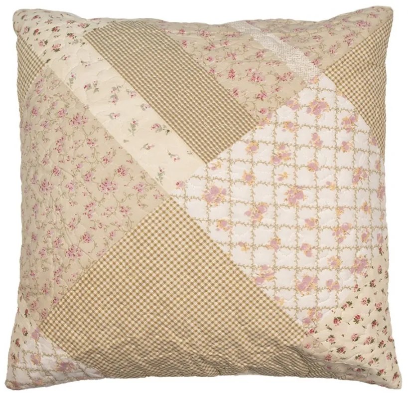 Béžová obliečka na vankúš s kvetmi Patchwork - 50*50 cm