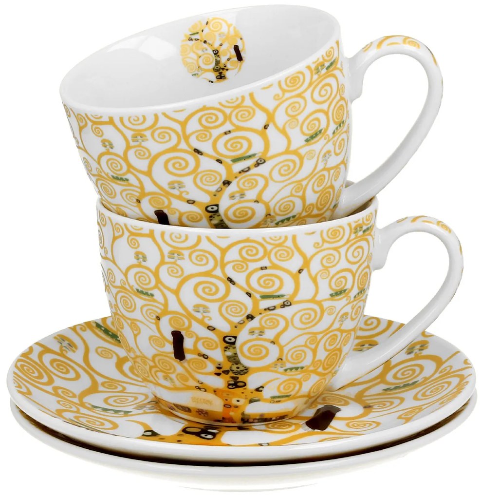 Porcelánová šálka s podšálkou Klimt Ecru Tree Of Life 250 ml sada 2ks
