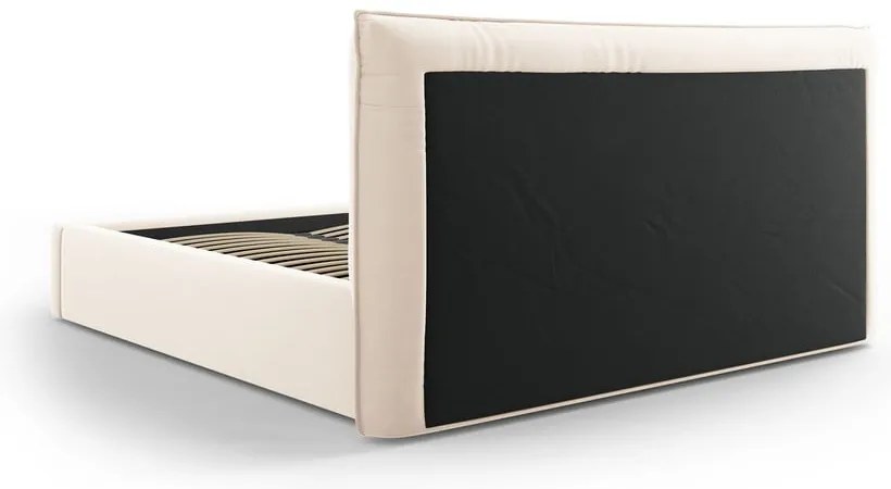 Krémovobiela čalúnená dvojlôžková posteľ s úložným priestorom a roštom 140x200 cm Elio – Milo Casa