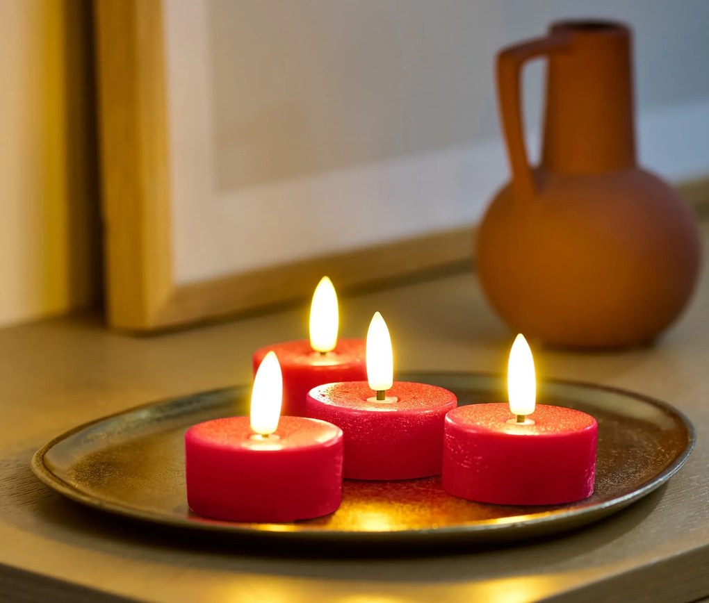 LED čajové sviečky z pravého vosku, 4 ks, červené