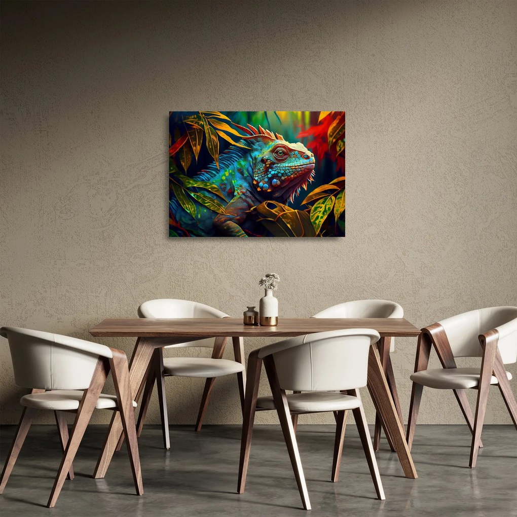 Sklenený obraz - Farebný leguán (70x50 cm)