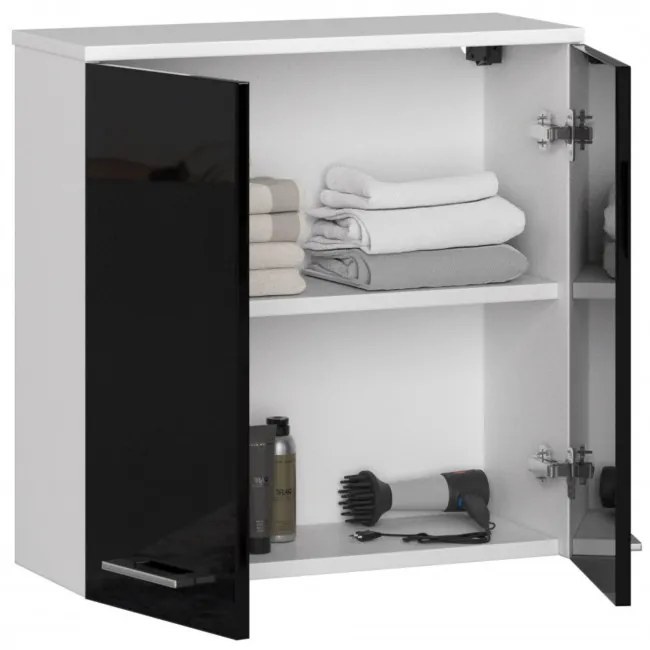 Kúpeľňová skrinka W 60 cm FIN 2D biela / čierna, lesk