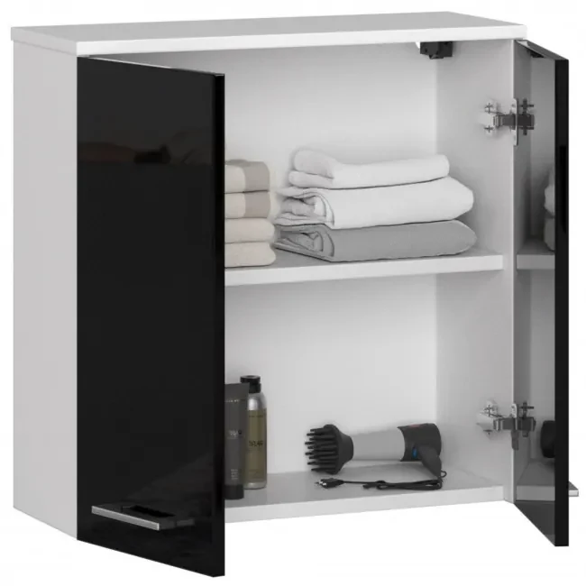 Kúpeľňová skrinka W 60 cm FIN 2D biela / čierna, lesk