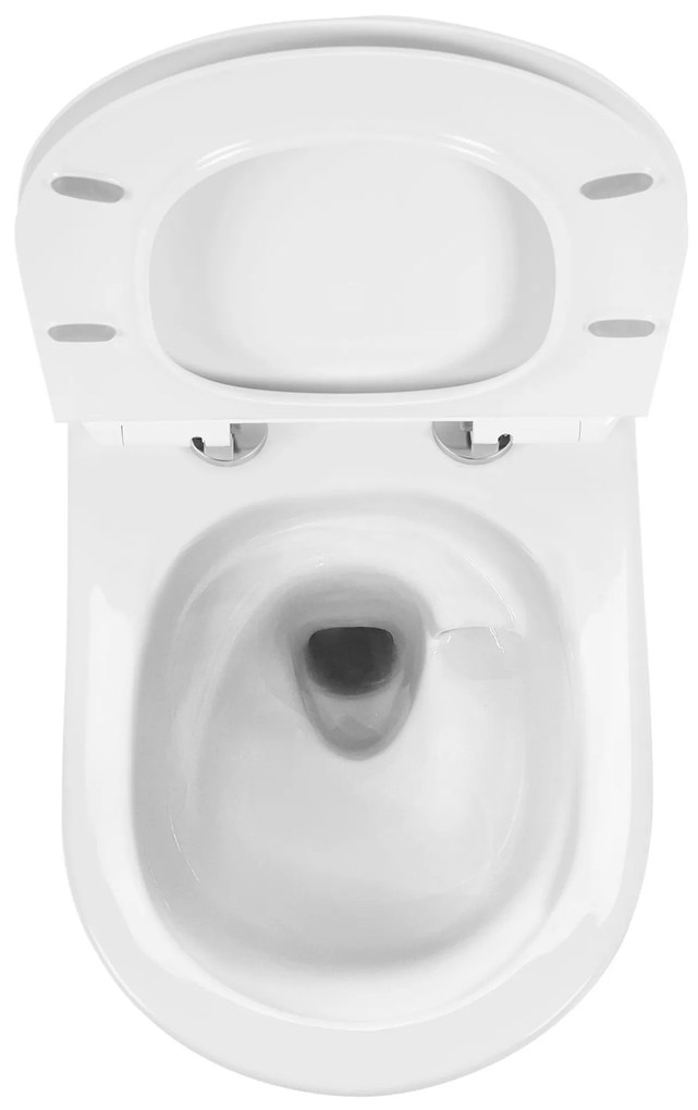 Rea Carlo Mini, závesné záchodová misa Tornado Rimless 485x365x350 mm + WC sedadlo, biela lesklá, REA-C8770