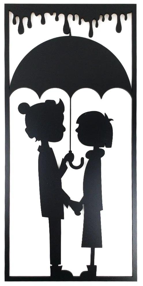 Veselá Stena Drevená nástenná dekorácia Deti v daždi čierne