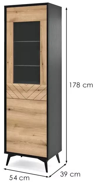Vitrína Diamond 54 cm dub evoke/černá