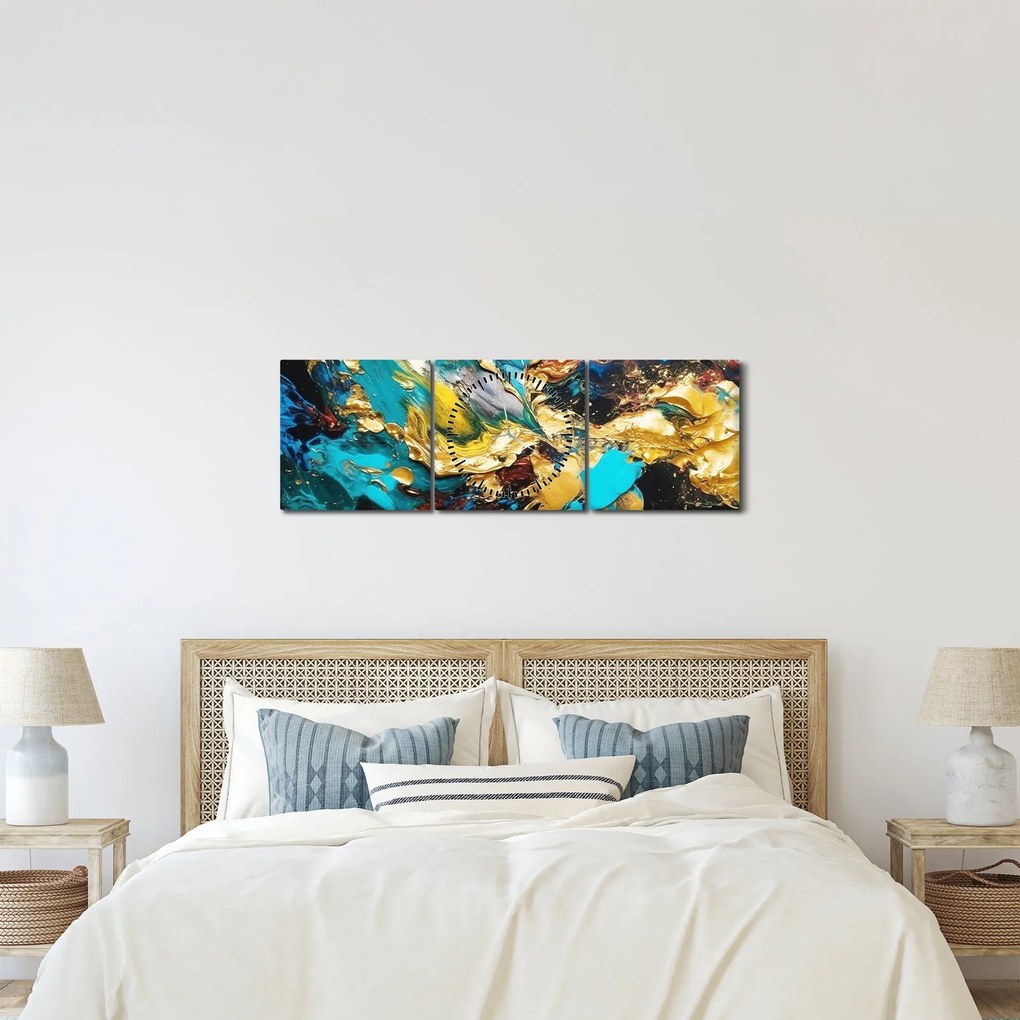 Obraz - Textúrovaná olejomaľba (s hodinami) (90x30 cm)