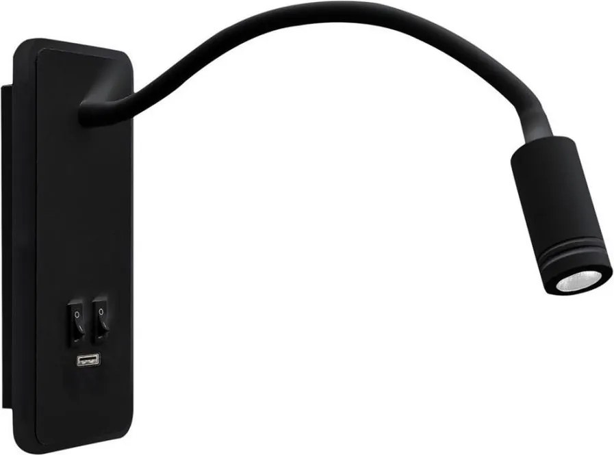 LED flexibilná nástenná lampička s USB BASE LED/8W+LED/2W/230V čierna
