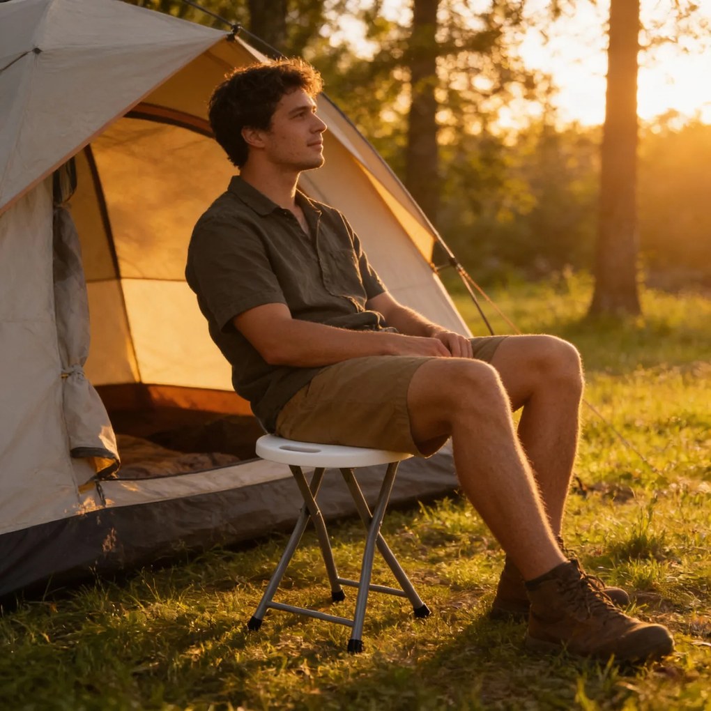 CH Okrúhla skladacia stolička - biela