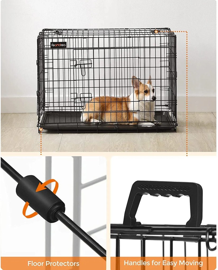 Skladacia klietka pre psa s 2 dvierkami, prepravka pre psa L, 92,5 x 57,5 x 64 cm, čierna