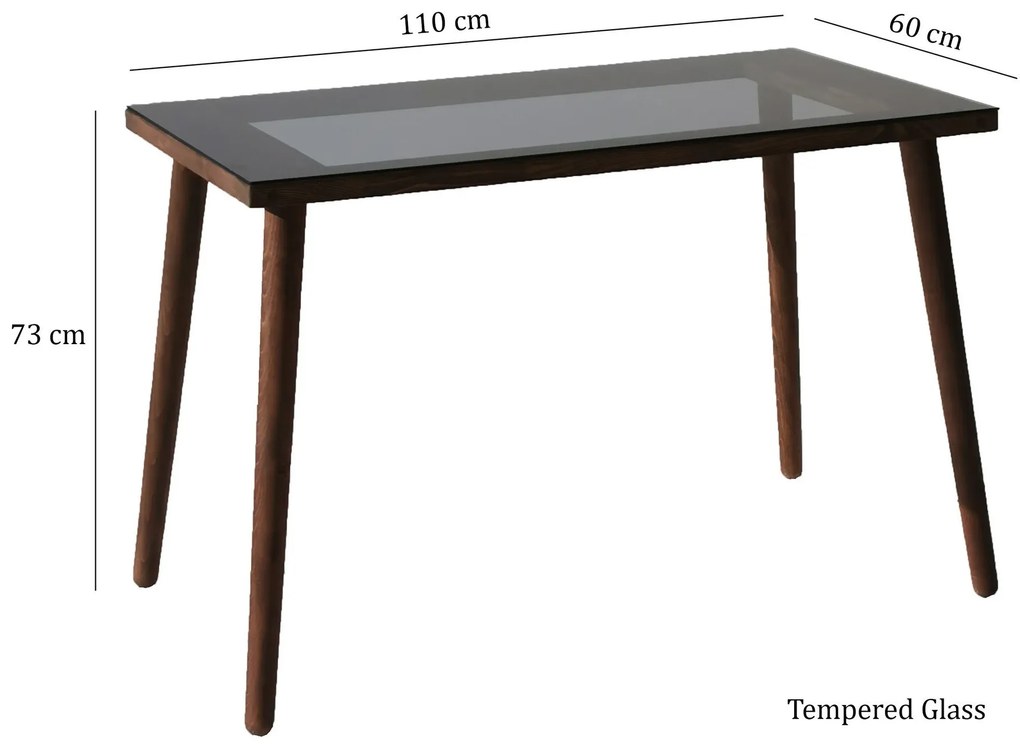 Písací stôl COZY z masívu orech/sklo