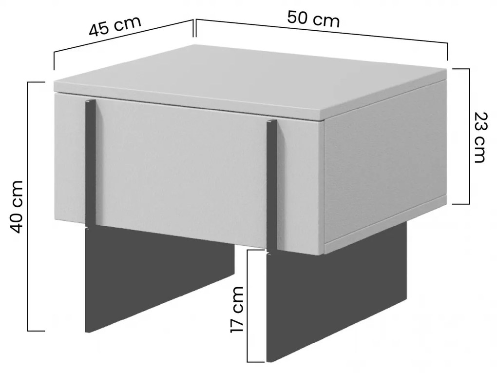 Larena 2 db éjjeliszekrény szett - fekete beton / fekete lábak