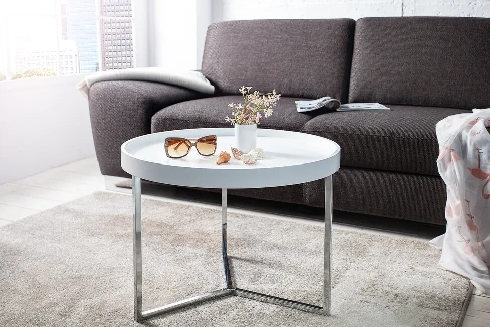 Moderný konferenčný stolík s odnímateľným podnosom Modular biely 60cm