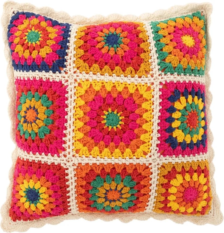 Farebný háčkovaný kvetovaný vankúš Croche - 45*15*45 cm