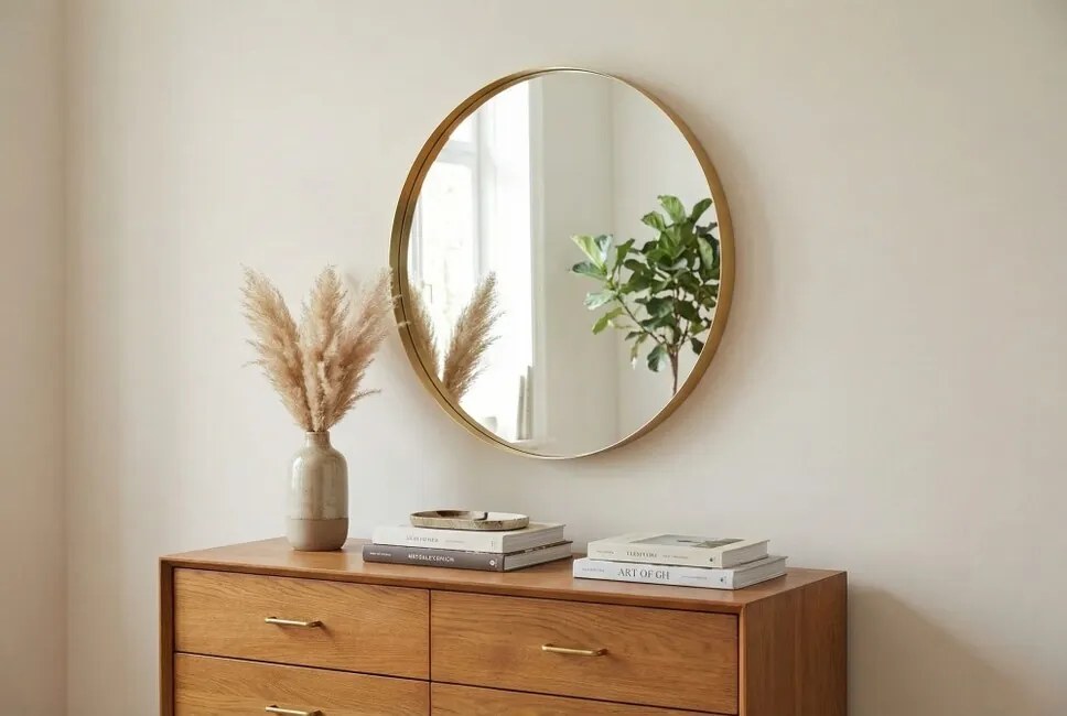 Okrúhle zrkadlo Lineo Gold – Zlatý kovový rám (Ø 60 cm)