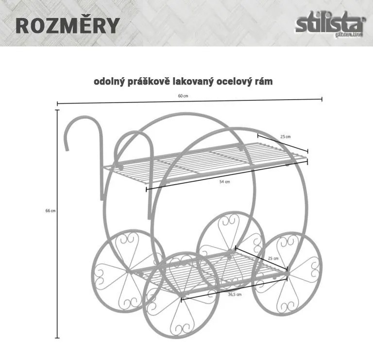 STILISTA stojan na rastliny, vozík, 66 x 60 x 28 cm, oceľ