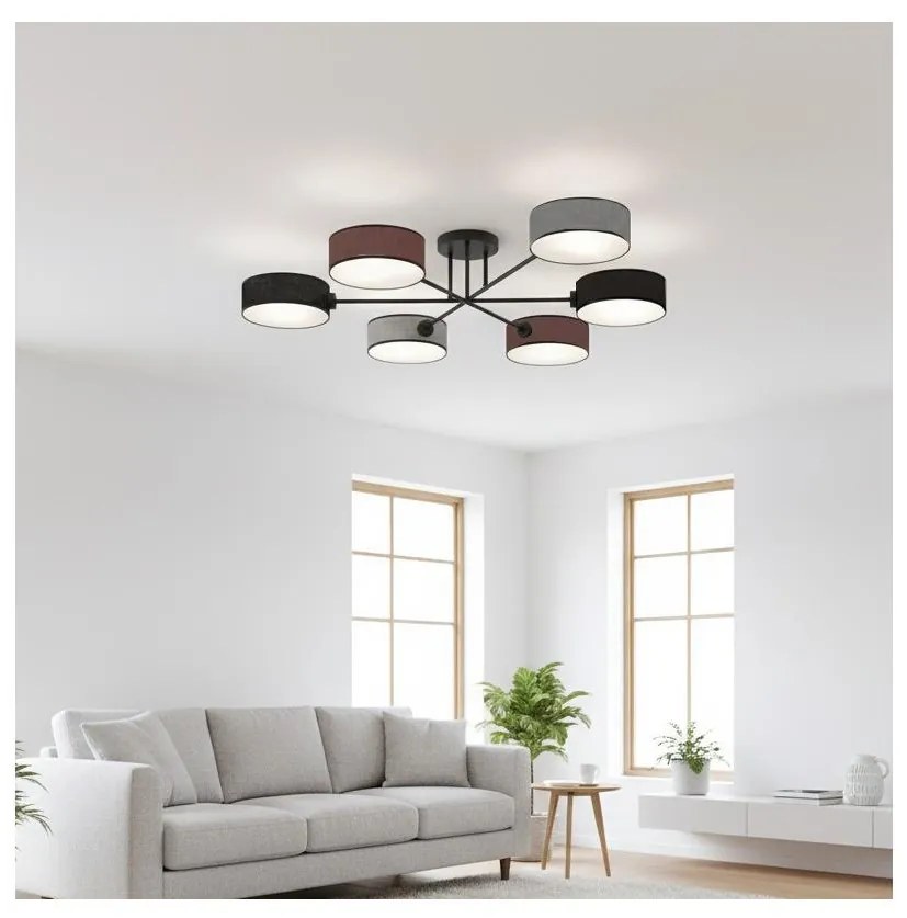 Prisadené svietidlo MAGA 6xE14/10W/230V čierna/hnedá/sivá